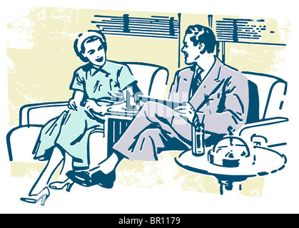 An illustration of a couple taking on a sofa Stock Photo