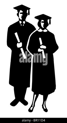 A black and white illustration of two graduates Stock Photo - Alamy