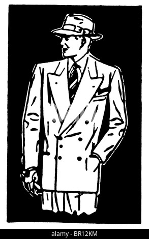 A black and white version of a graphical drawing of a detective character Stock Photo