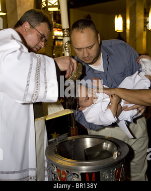 Right of baptism in a Polish American Catholic Church in Brooklyn, New York. Stock Photo