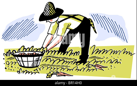 An illustration of a man working in the fields Stock Photo