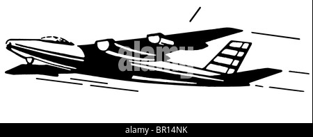 A black and white version of a vintage illustration of an aircraft Stock Photo