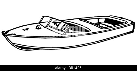 A black and white version of a vintage illustration of a boat Stock Photo