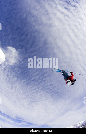 Man skiing, jumping, Wyoming Stock Photo