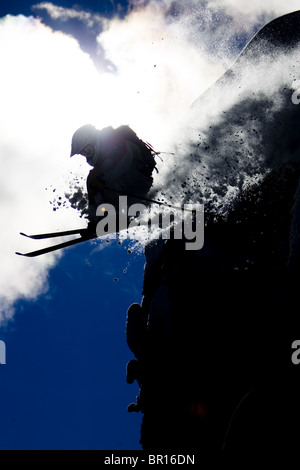 Man skiing, jumping, Wyoming Stock Photo