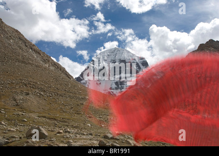 Prayer Flag and Mount Kailash Stock Photo