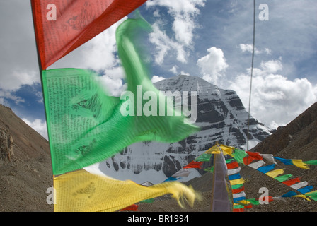 Prayer Flags and Mount Kailash Stock Photo