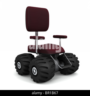 4 wheel drive office chair. Big monster truck tires. Isolated on white Stock Photo