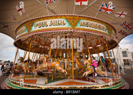 UK, England, Merseyside, Southport, Promenade, Silcock’s galloping, horses, traditional merry go round Stock Photo