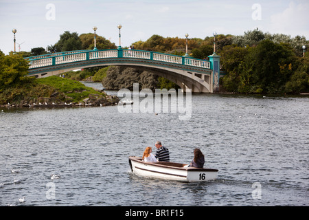 UK, England, Merseyside, Southport, visitors boating on Marine Lake Stock Photo
