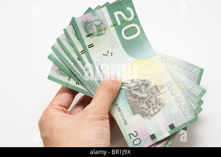hand counting money canada canadian twenty dollars Stock Photo
