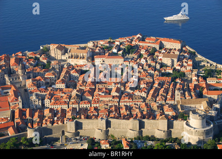 DUBROVNIK, CROATIA. A dawn view of Dubrovnik old town as seen from the summit of Mount Srd. 2010. Stock Photo