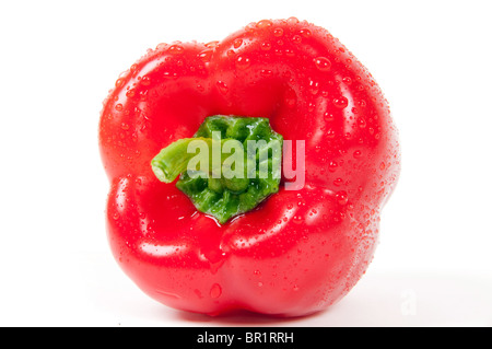 Red pepper with water drops isolated on white background Stock Photo