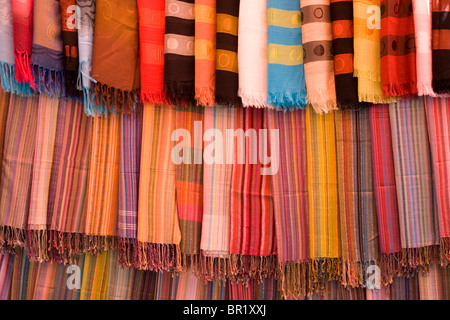 Colorful display of fabric swatches in Zanzibar Stock Photo
