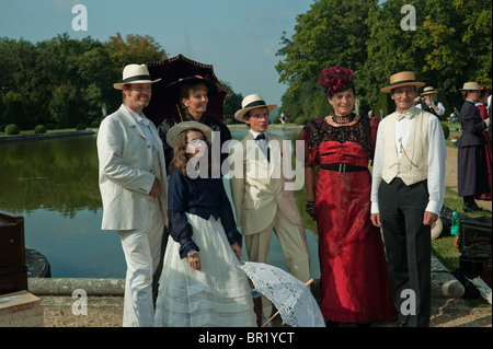 Victorian Woman in France - Group Adults, 'Chateau de Breteuil' Choisel, Families Dressed in Period Costume, Posing in Fancy Dress, at Dance Ball Event PATRIMOINE JOURNEES, Retro Youth Stock Photo
