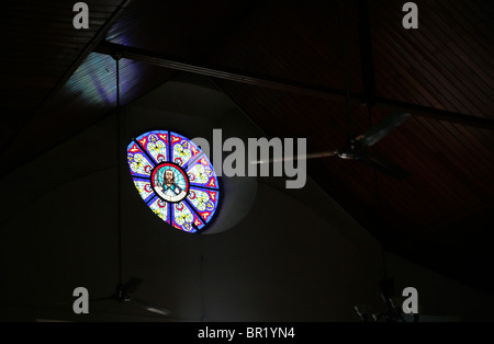Painted glass window on the inside of the Santiago Apostle Cathedral of Santiago, Veraguas Province, Panama Stock Photo