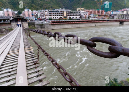 China, Sichuan, Luding, Luding bridge over Dadu river. The bridge dates ...