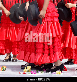 Spanish dancers perform during Old Spanish Days celebration in Santa Barbara, California Stock Photo