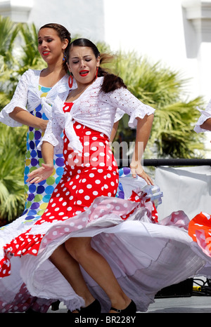 Flamenco dancers perform during Old Spanish Days celebration in Santa Barbara, California Stock Photo