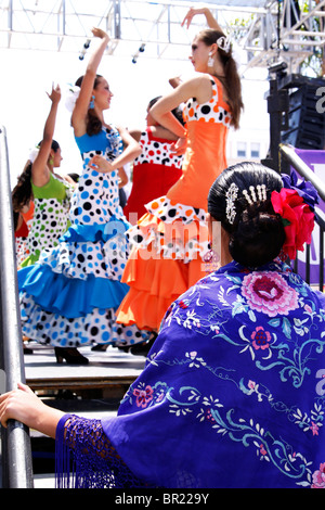 Flamenco dancers perform during Old Spanish Days celebration in Santa Barbara, California Stock Photo