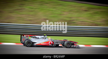 Lewis Hamilton drives a Vodafone McLaren Mercedes Formula One car at the Belgian Formula 1 Grand Prix in Spa, during qualifying Stock Photo