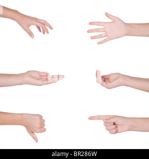 Hand gestures set, isolated on white Stock Photo