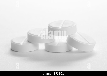five medical pills, isolated on white Stock Photo