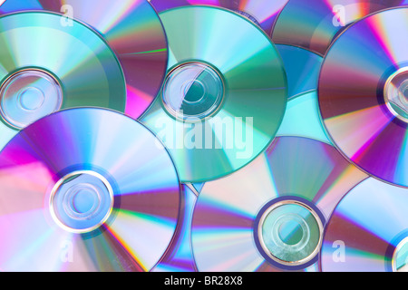 background made out of compact discs CDs in closeup Stock Photo