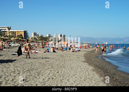 View along the beach, Torremolinos, Costa del Sol, Malaga Province, Andalucia, Spain, Western Europe. Stock Photo