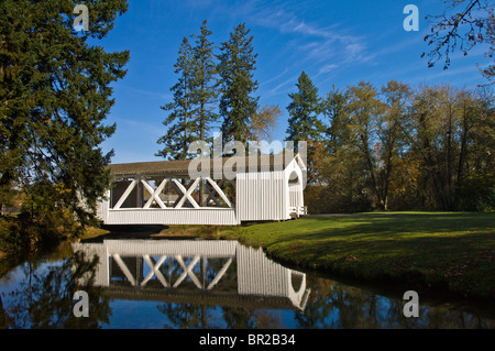 Jordan Covered Bridge in Pioneer Park, Stayton, Oregon, USA. Stock Photo