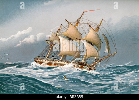 A 28 Gun Frigate of the British Royal Navy on the high seas from about 1794 (Mitchell 96) Stock Photo