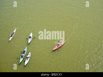 WASHINGTON DC, USA - Aerial shot of kayakers on the Potomac River in Washington near Georgetown on a sunny summer day Stock Photo