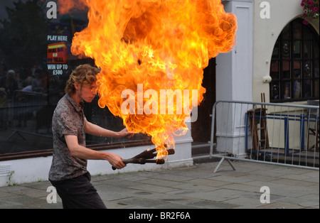 Man breathing fire Stock Photo