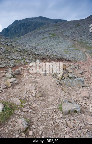 The path leading to Scafell Pike, England's highest mountain, viewed from Ill Crag, Lake District, Cumbria Stock Photo