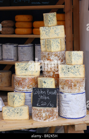 Stilton cheese for sale at a farmers market in the U.K. Stock Photo