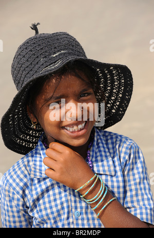 Portrait of an Indian girl in a hat, Goa, India Stock Photo