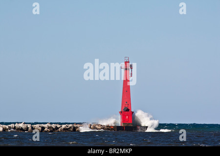 The Lighthouse lake Michigan Muskegon MI Great Lakes beautiful waterscape images pictures large high resolution horizontal in USA US hi-res Stock Photo