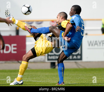 2010 Blue Square Premier League Southport v AFC Wimbledon Aug 14th.Mcneil plays the ball on.