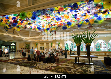 The  Bellagio Hotel lobby, with the glass ceiling sculpture by Chihuly, Las Vegas, USA Stock Photo