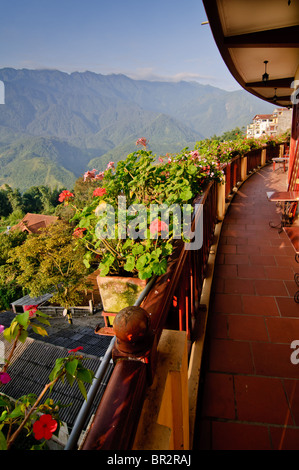A beautiful view over the Sapa valley from a balcony in Sapa, Vietnam Stock Photo