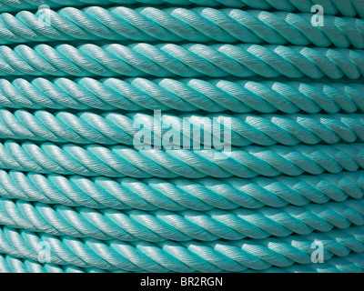 Close-up of thick green nylon rope cable Stock Photo