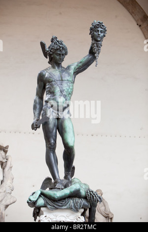 Benvenuto Cellini's Bronze Statue of Perseus witrh the head of the Medusa.Loggia dei lanzi Florence Italy Stock Photo