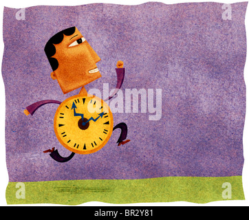 A running man with a clock for a body Stock Photo