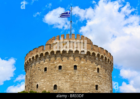 The White Tower in Salonica, Greece against blue sky Stock Photo