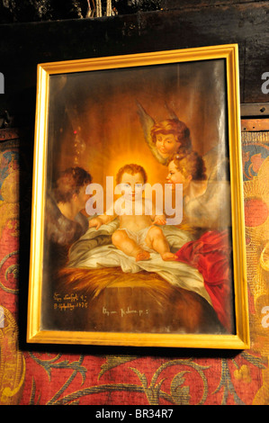 Depiction of a young Jesus in the birth grotto in the Chapel of the Nativity of Christ in Bethlehem, West Bank, Israel Stock Photo