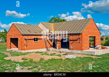 New bungalow house construction - Indre-et-Loire, France. Stock Photo