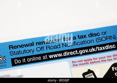 UK, Britain. DVLA renewal reminder form for renewing road tax disc with ...