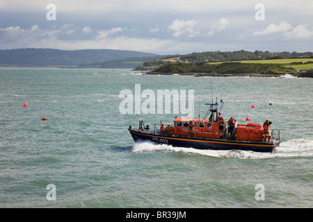 Moelfre, Isle of Anglesey, North Wales, UK, Europe. Lifeboat sailing off the north west coast of the island Stock Photo