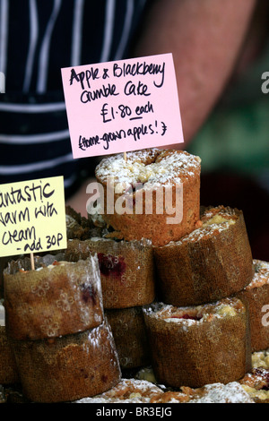 Apple and Blackberry Crumble Cakes for sale at the Leamington Spa Food Festival, 2010 Stock Photo