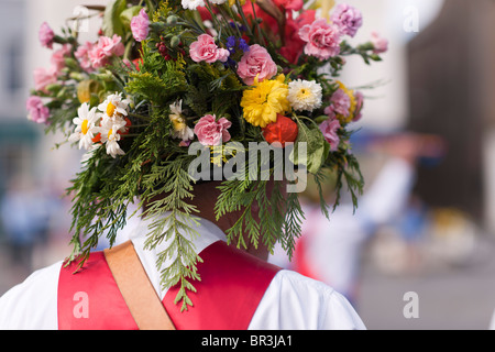 Ripon City Morris dance side - hat decorated with summer flowers Stock Photo